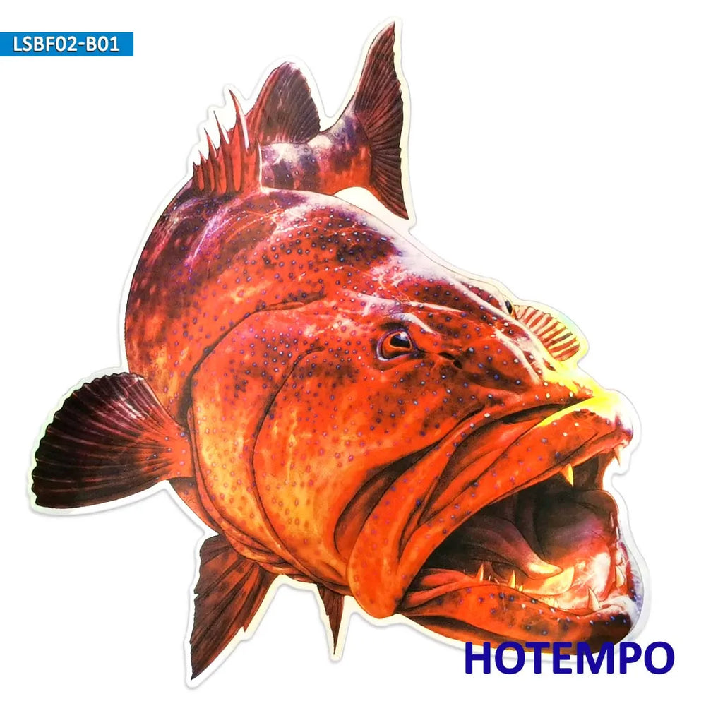 7.87inch 20cm Laser Big Size Fish Red Grouper Laptop Luggage Motorcycle Car Stickers for Fisherman Go Fishing Waterproof Sticker (Online Order Only)