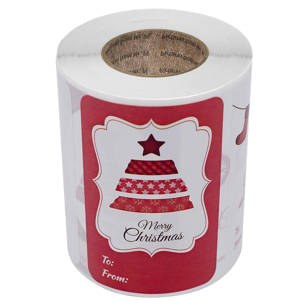 250Pcs Per Roll Santa Cartoon Elk Sticker Christmas Gift Tag Stickers Designs For Presents Wrapping Paper And Envelope Sticker (Online Order Only)