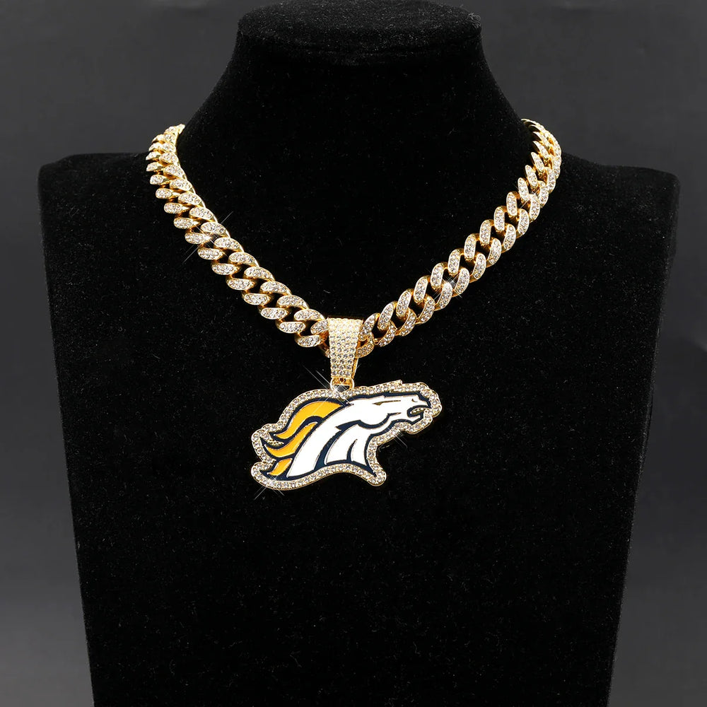 Sports Customized LOGO Pendant Necklace with Iced Out Cuban Chains for Football Fans Birthday Gifts (ONLINE ORDER ONLY)