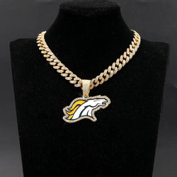 Sports Customized LOGO Pendant Necklace with Iced Out Cuban Chains for Football Fans Birthday Gifts (ONLINE ORDER ONLY)