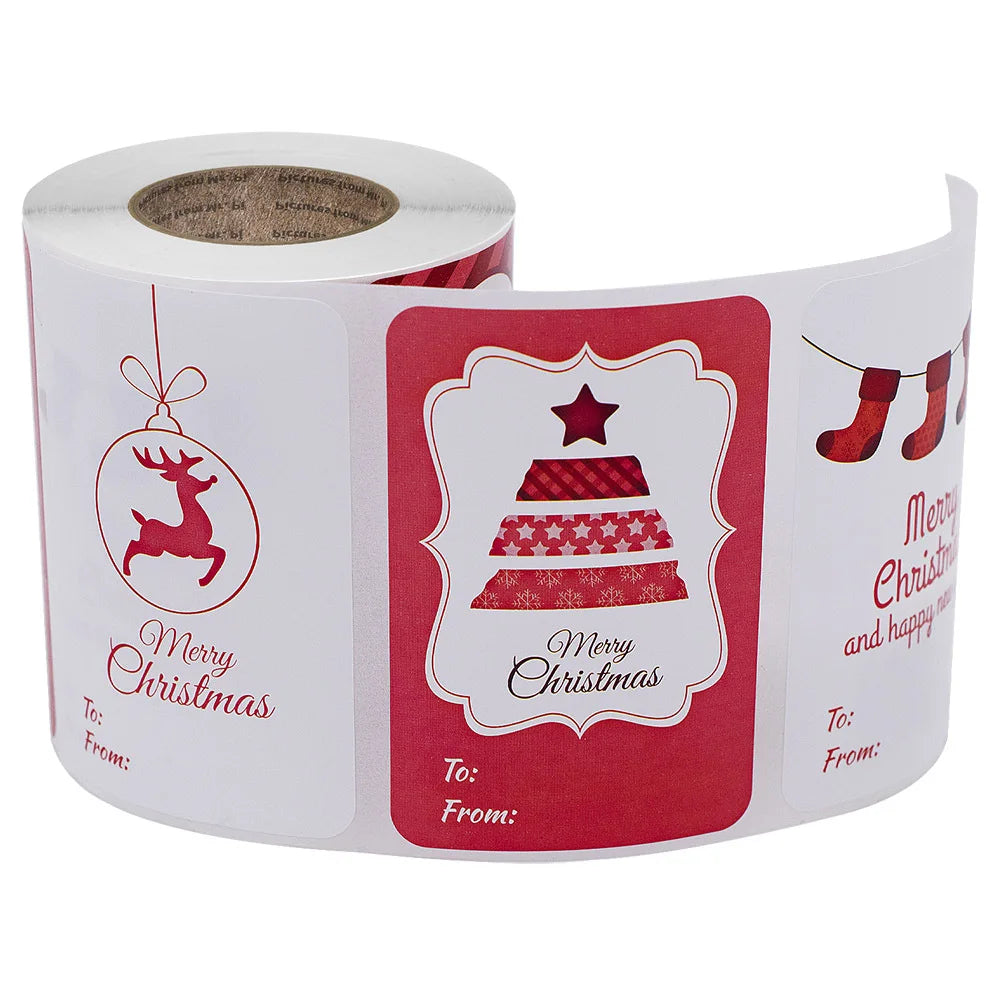 250Pcs Per Roll Santa Cartoon Elk Sticker Christmas Gift Tag Stickers Designs For Presents Wrapping Paper And Envelope Sticker (Online Order Only)