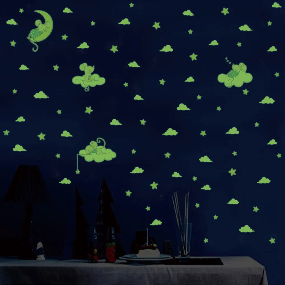 3Pcs Cartoon Mouse Cat Glow Wall Stickers Kids Room Decor (ONLINE ORDER ONLY)