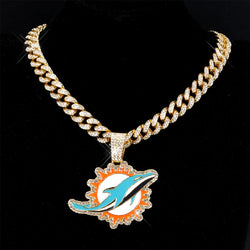 Sports Customized LOGO Pendant Necklace with Iced Out Cuban Chains for Football Fans Birthday Gifts (ONLINE ORDER ONLY)