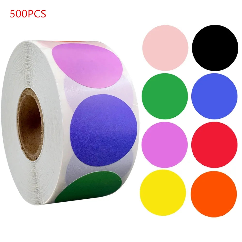 500 Pcs/Roll Chroma Labels Stickers Color Code Dot Labels Stickers 1 Inch Round Red, ,Yellow,Blue,Pink,Black,Stationery Stickers (ONLINE ORDER ONLY)