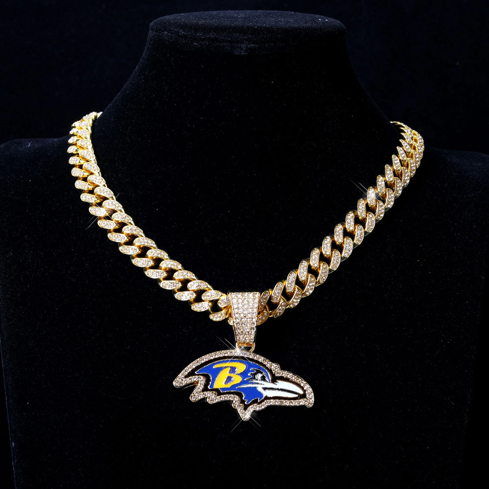 Sports Customized LOGO Pendant Necklace with Iced Out Cuban Chains for Football Fans Birthday Gifts (ONLINE ORDER ONLY)