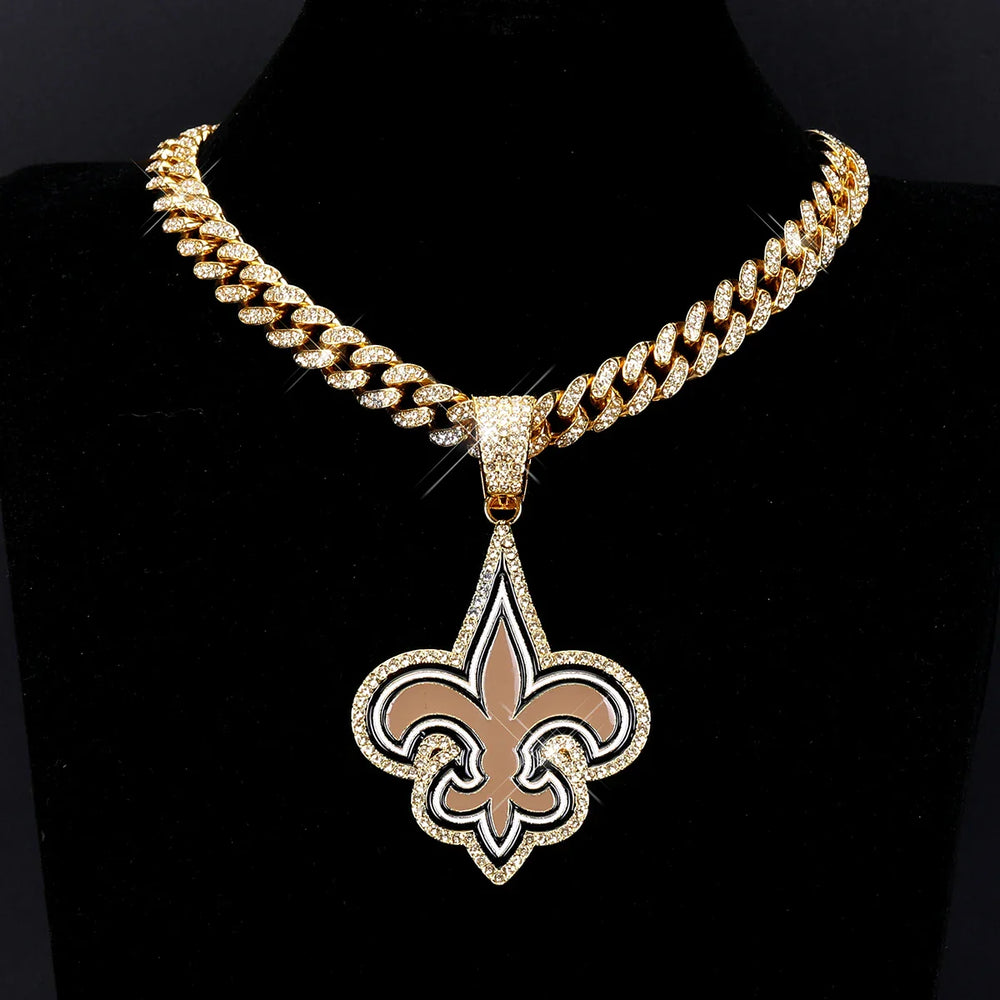 Sports Customized LOGO Pendant Necklace with Iced Out Cuban Chains for Football Fans Birthday Gifts (ONLINE ORDER ONLY)