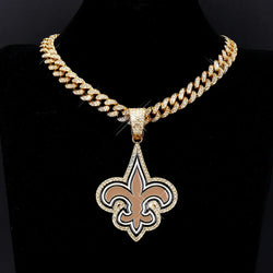 Sports Customized LOGO Pendant Necklace with Iced Out Cuban Chains for Football Fans Birthday Gifts (ONLINE ORDER ONLY)