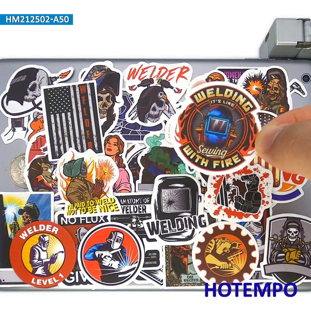 50pcs Welder Retro Worker Welding Pattern Funny Mix Phone Laptop Car Stickers Pack for Guitar Skateboard Bike Motorcycle Sticker (ONLINE ORDER ONLY)