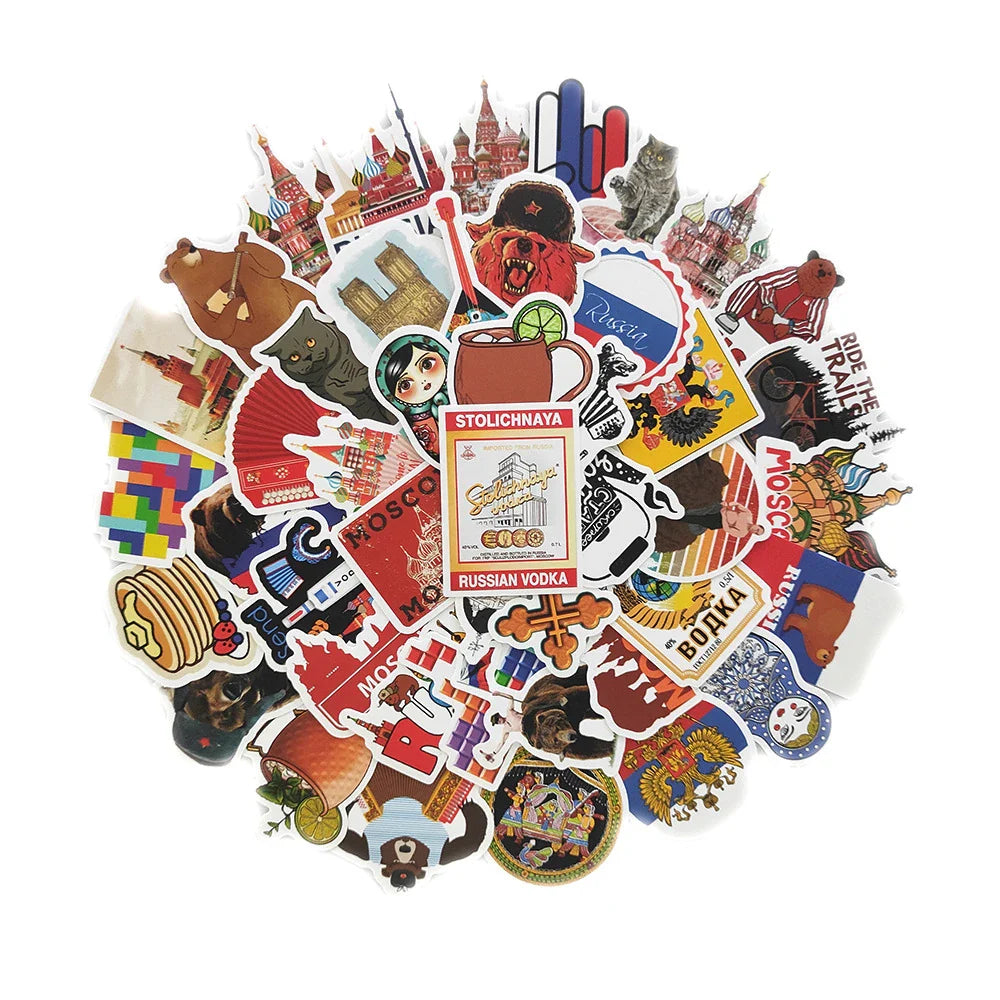 10/30/50PCS Retro Mix Russia Sign Matryoshka Bear Power Cool Stickers Motorcycle Laptop Guitar Phone Graffiti Decal Sticker Toy (ONLINE ORDER ONLY)