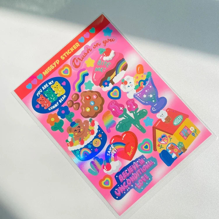 Ins Retro Cartoon Bear Laser Sticker Scrapbooking Decorative Sticker DIY Diary Album Stick Label Korean Kawaii Stationery (ONLINE ORDER ONLY)