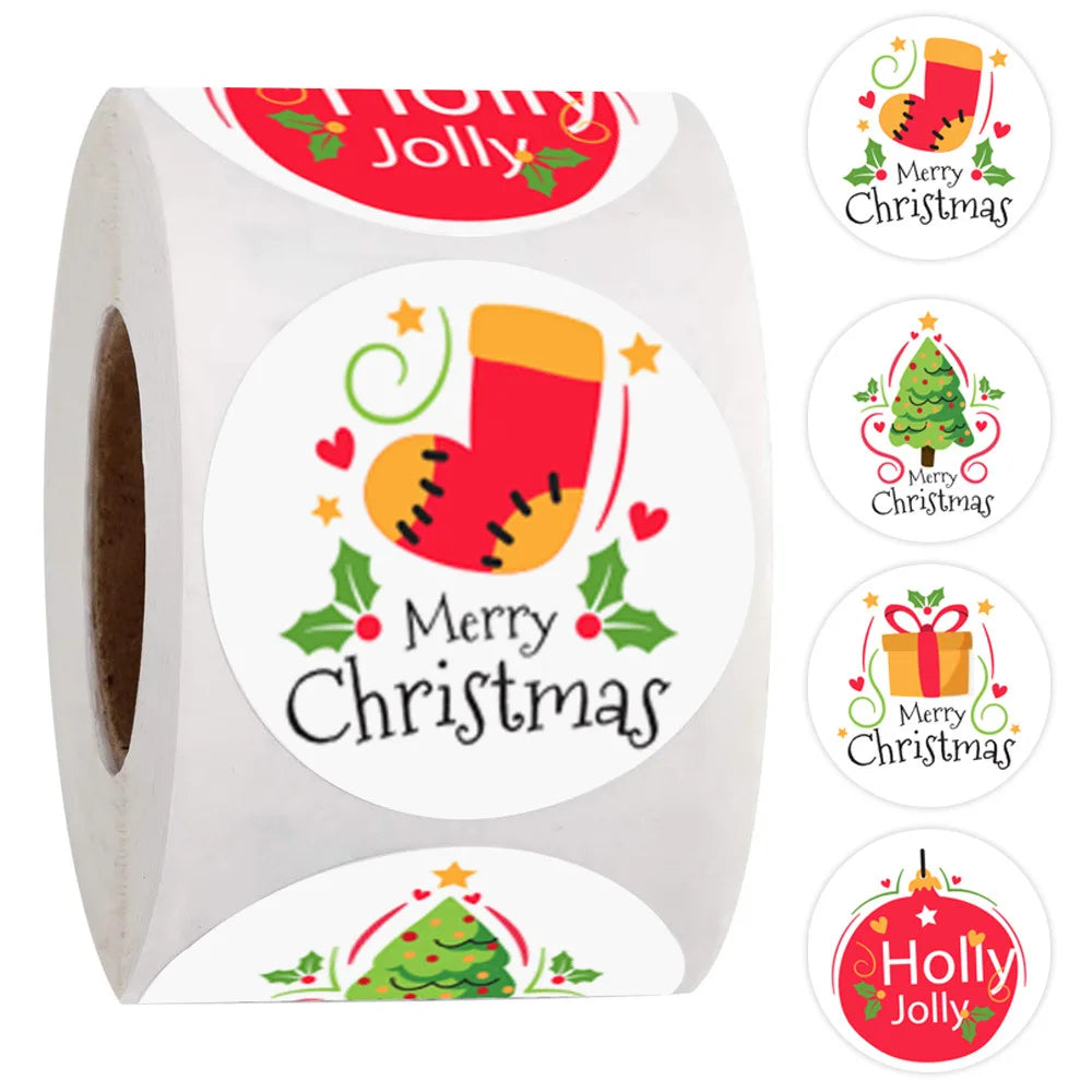 100-500Pcs Merry Christmas Socks Tree Label Stickers for Gift Card Package Wrapping Festival Party Baking Small Business 1 Inch (ONLINE ORDER ONLY)