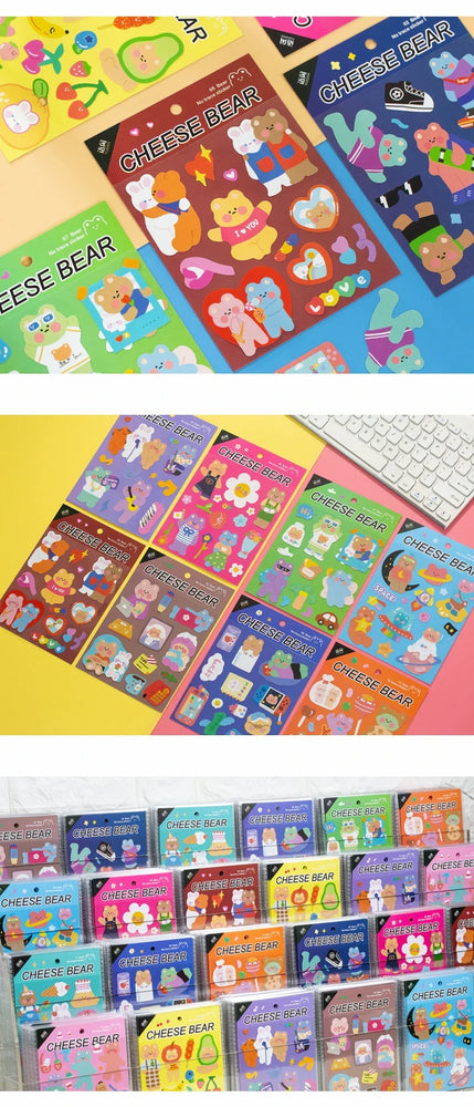 Kawaii Cheese Bear Stickers Scrapbooking Decorative Sticker Korean DIY Diary Album Stick Label School Stationery (Online Order Only)