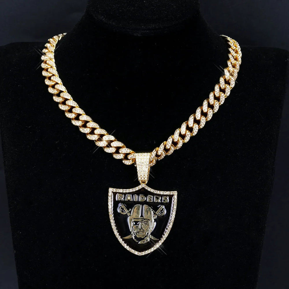 Sports Customized LOGO Pendant Necklace with Iced Out Cuban Chains for Football Fans Birthday Gifts (ONLINE ORDER ONLY)