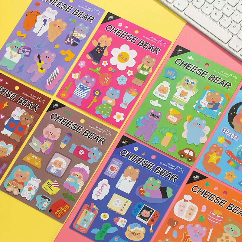 Kawaii Cheese Bear Stickers Scrapbooking Decorative Sticker Korean DIY Diary Album Stick Label School Stationery (Online Order Only)