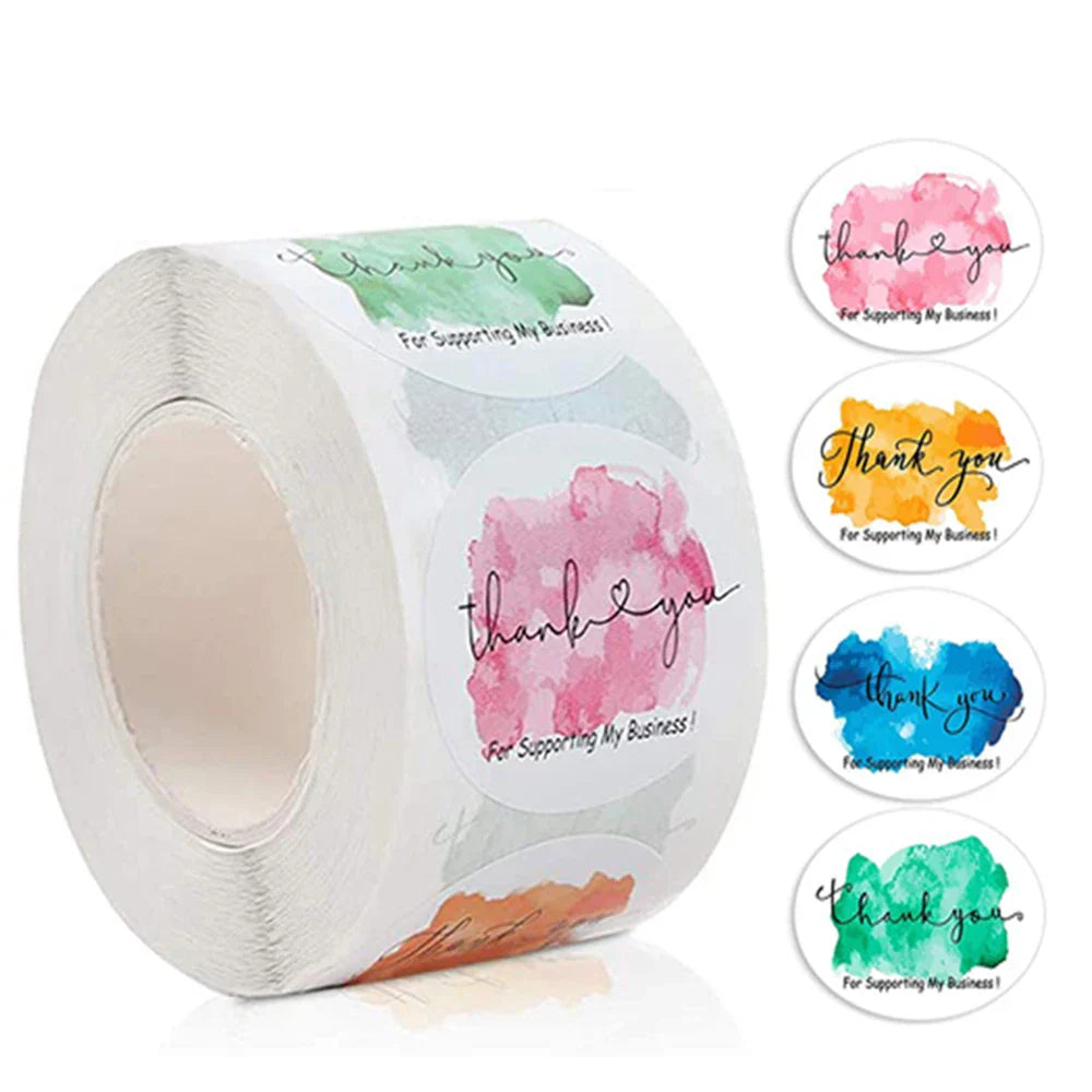 500Pcs/roll THANK YOU Stickers Four Color Business Card Set Customer Business Sealing Sticker Labels Birthday Wedding Gifts Card (ONLINE ORDER ONLY)