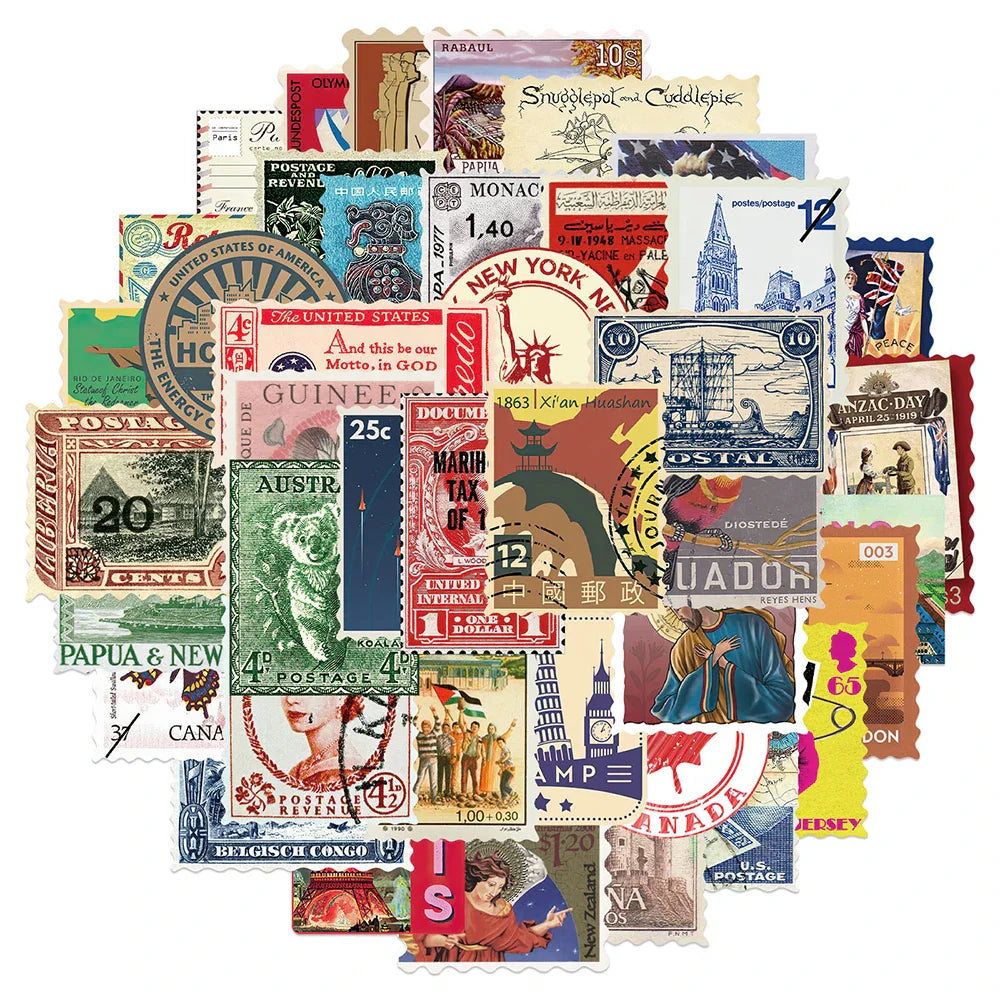 Vintage Travel Stamp Stickers 10/30/50pcs Waterproof Decals for Scrapbook, Phone, Laptop, Guitar, DIY (Online Order Only)
