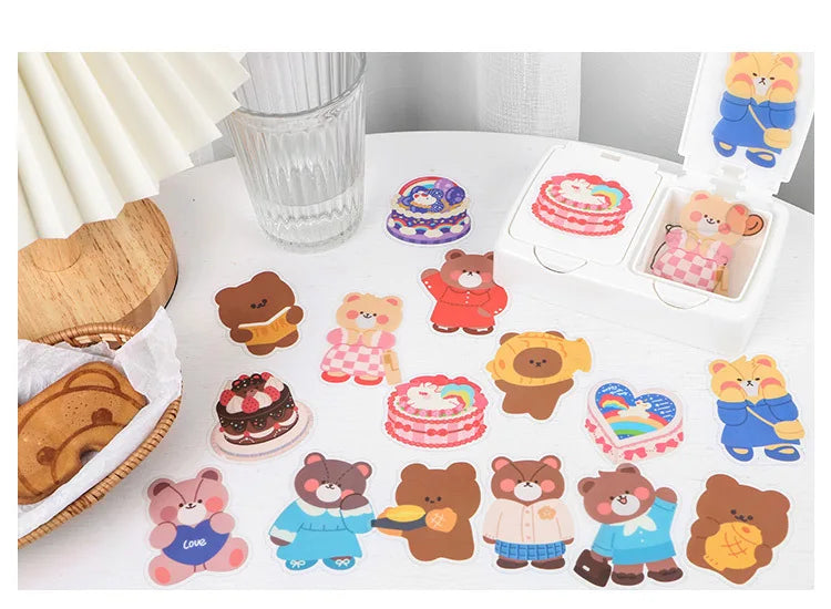 15Pcs/lot Cute Rabbit Bear Stickers PET Scrapbooking Stickers Decorative Ablum Diary For Children Stationery (ONLINE ORDER ONLY)