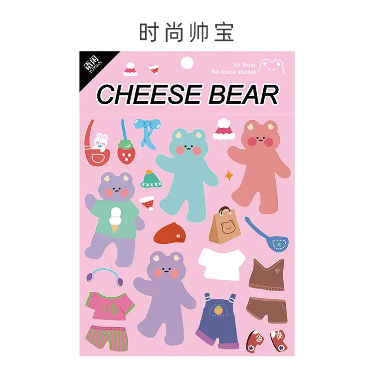 Kawaii Cheese Bear Stickers Scrapbooking Decorative Sticker Korean DIY Diary Album Stick Label School Stationery (Online Order Only)