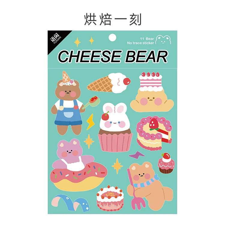 Kawaii Cheese Bear Stickers Scrapbooking Decorative Sticker Korean DIY Diary Album Stick Label School Stationery (Online Order Only)