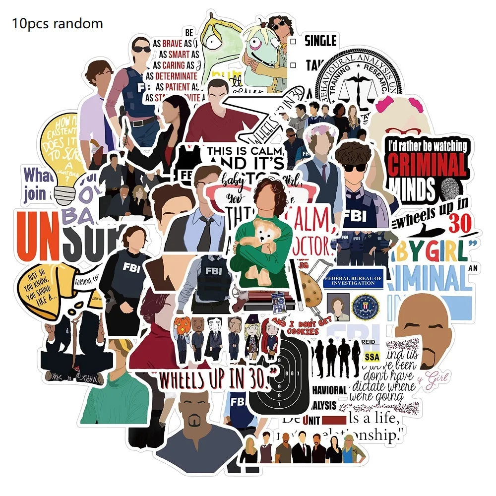 10/50PCS Classic TV Show Criminal Minds Stickers Laptop DIY Motorcycle Luggage Phone Guitar Skateboard Cool Sticker Decals Toys (ONLINE ORDER ONLY)