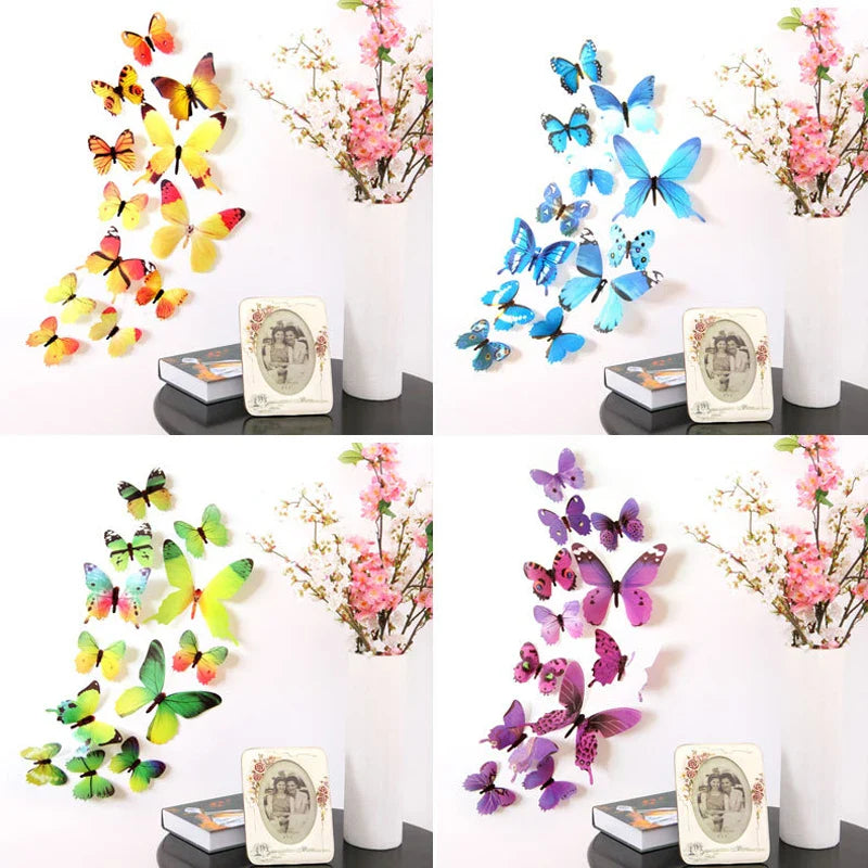 3D Butterfly Wall Stickers - 12Pcs PVC Self-Adhesive Home Decor Decals (Online Order Only)