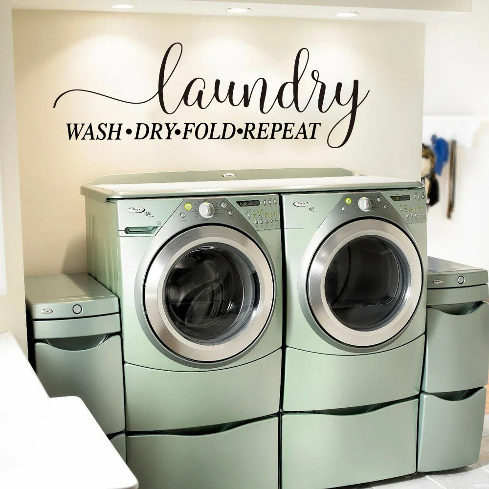 Laundry Room Wall Decal: Wash Dry Fold Repeat Vinyl Sign Decor (ONLINE ORDER ONLY)