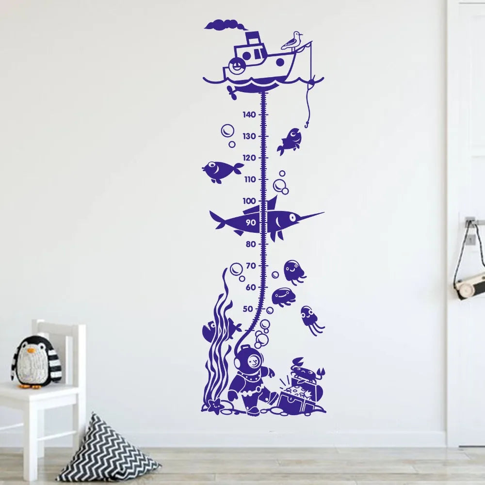 Sea Fish Boat Wall Sticker Height Growth Chart Nursery Decal Vinyl Art (ONLINE ORDER ONLY)