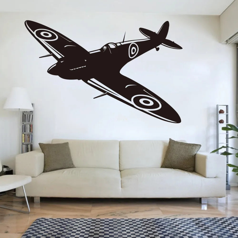 Spitfire Jet Wall Decal Kids Room Fighter Plane Sticker Military Vinyl Decor (ONLINE ORDER ONLY)