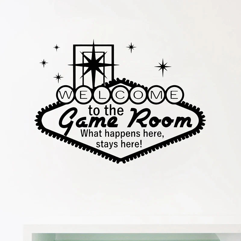 Welcome To The Game Room Decor Casino Wall Art Decals Gambling Vinyl Sticker Modern Home Gamble Poster Mural Wall Art Decoration (Online Order Only)
