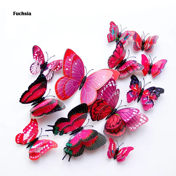 3D Butterfly Wall Stickers - 12Pcs Double Layer Decor for Home, Wedding, Fridge (Online Order Only)