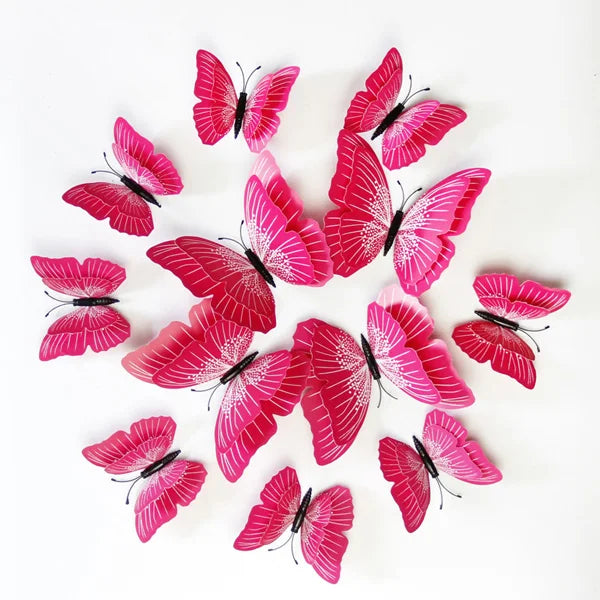 12pcs 3D Butterfly Wall Stickers - Double Layer, Solid Colors, Magnetic Decor (Online Order Only)