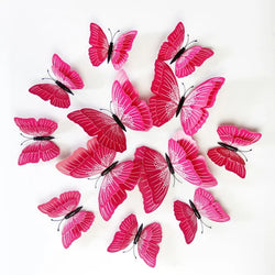 12pcs 3D Butterfly Wall Stickers - Double Layer, Solid Colors, Magnetic Decor (Online Order Only)