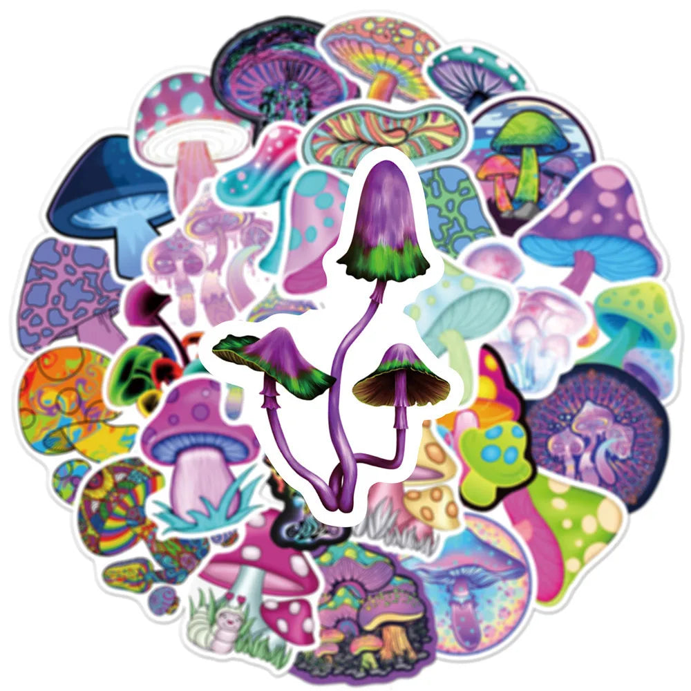 10/30/50pcs  New Personalized Psychedelic Mushroom Graffiti Stickers Luggage Compartment Notebook Gradient  Car Mobile Phone (Online Order Only)