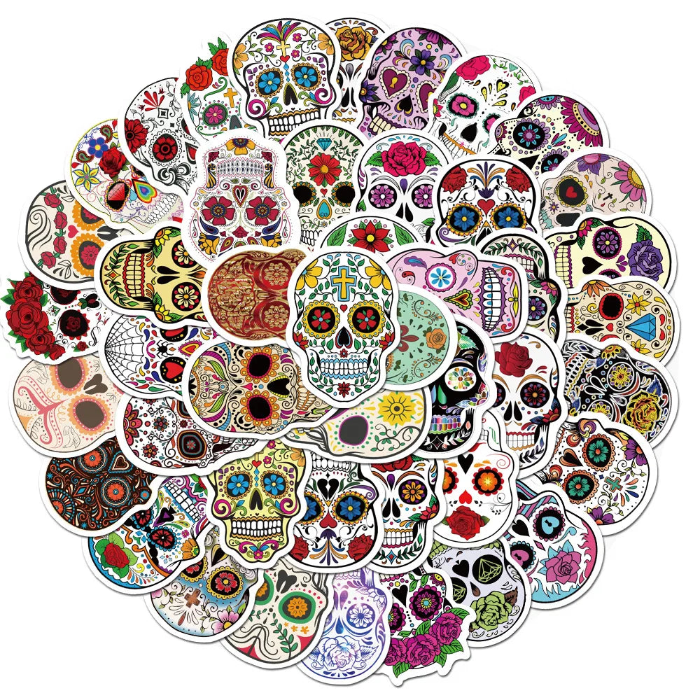 Colorful Skull Skeleton Stickers 10/30/50pcs Waterproof for Skateboard, Luggage, Phone, Car, Laptop, Fridge (Online Order Only)