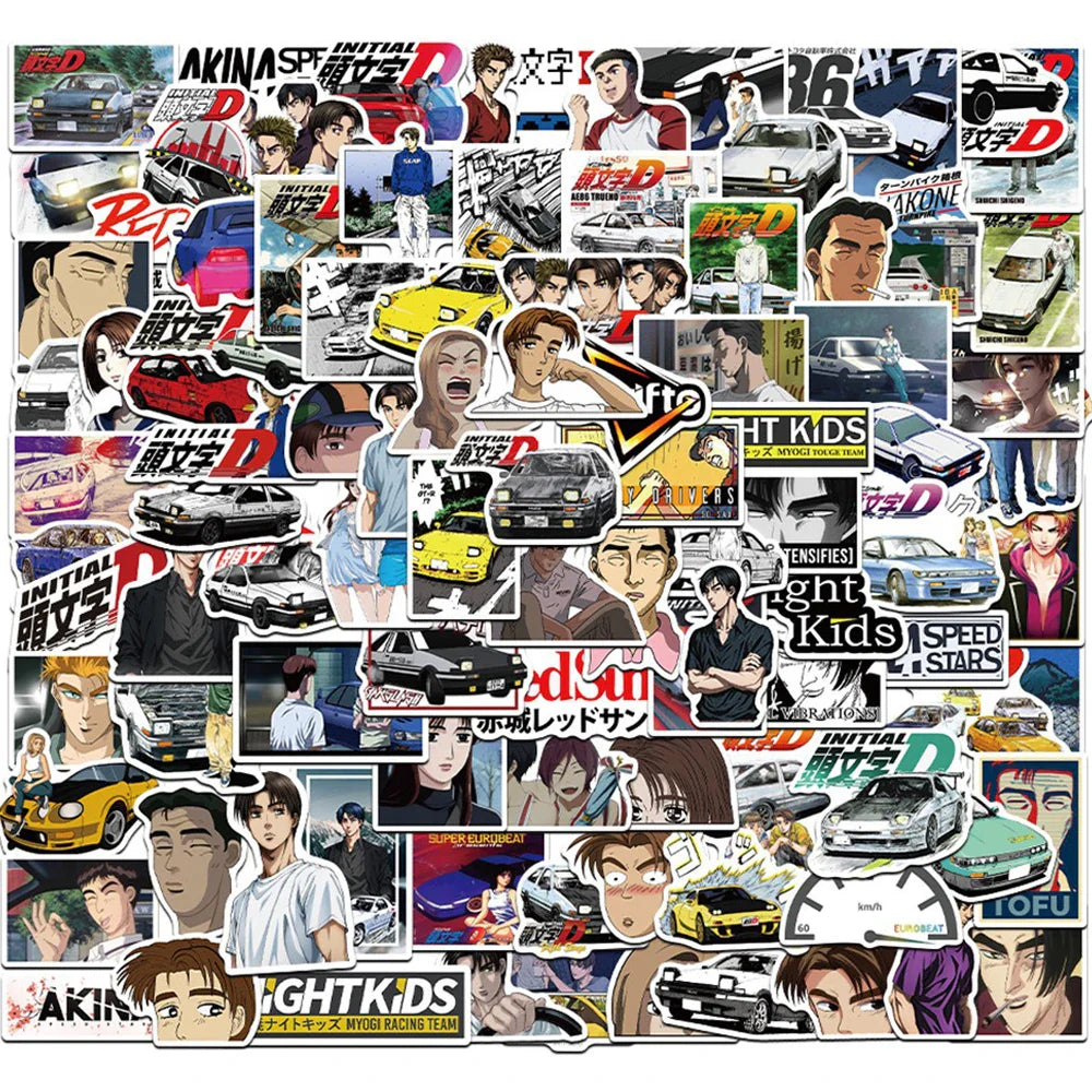 Anime Initial D Stickers - Waterproof, Cool, 10/30/50/100PCS for Skateboard, Laptop, Phone, Bike, Car, Luggage (Online Order Only)