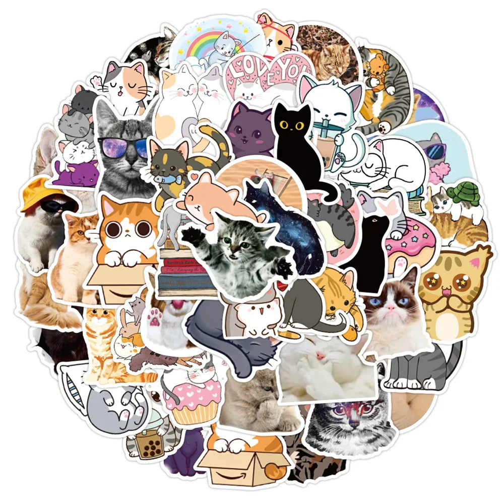 Kawaii Cat Stickers 10/30/50PCS Waterproof Decals for Motorcycle, Luggage, Guitar, Skateboard, Kids Gifts (ONLINE ORDER ONLY)