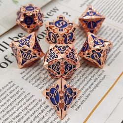 Rose Gold w/blue Barbed Strengthened Metal 7-Dice Set | Metal DND Dice (Online Only)