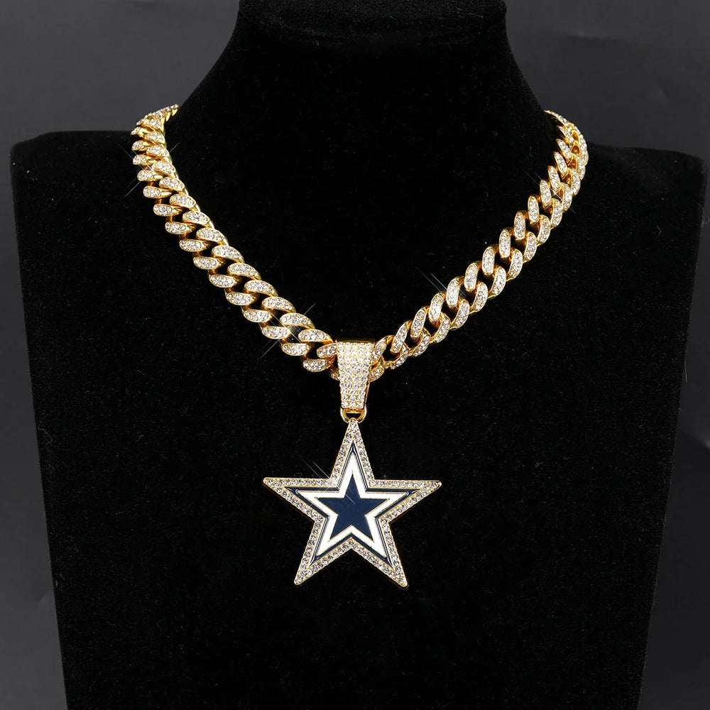 Sports Customized LOGO Pendant Necklace with Iced Out Cuban Chains for Football Fans Birthday Gifts (ONLINE ORDER ONLY)
