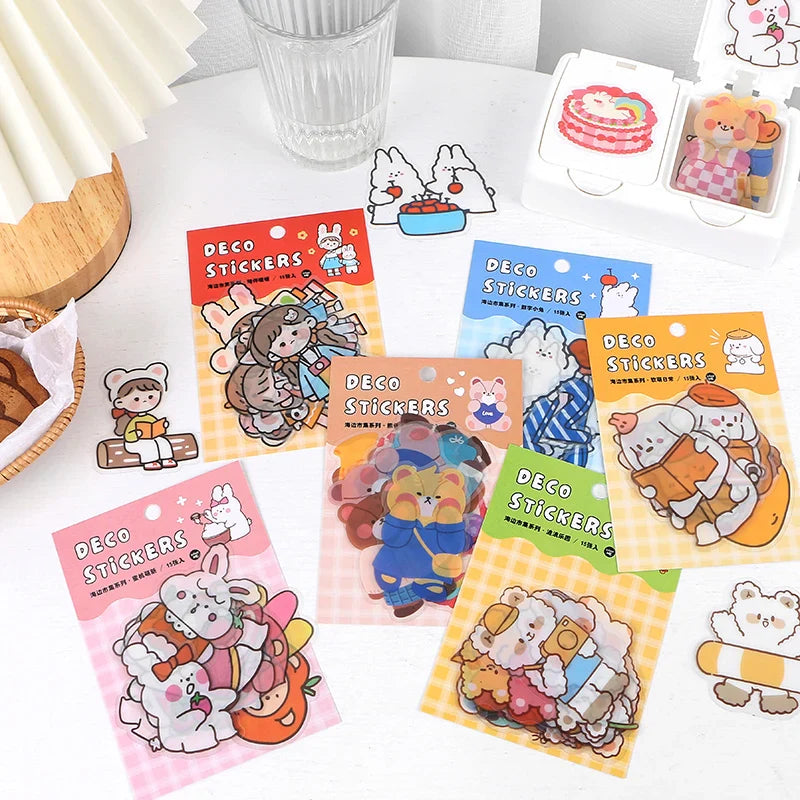 15Pcs/lot Cute Rabbit Bear Stickers PET Scrapbooking Stickers Decorative Ablum Diary For Children Stationery (ONLINE ORDER ONLY)
