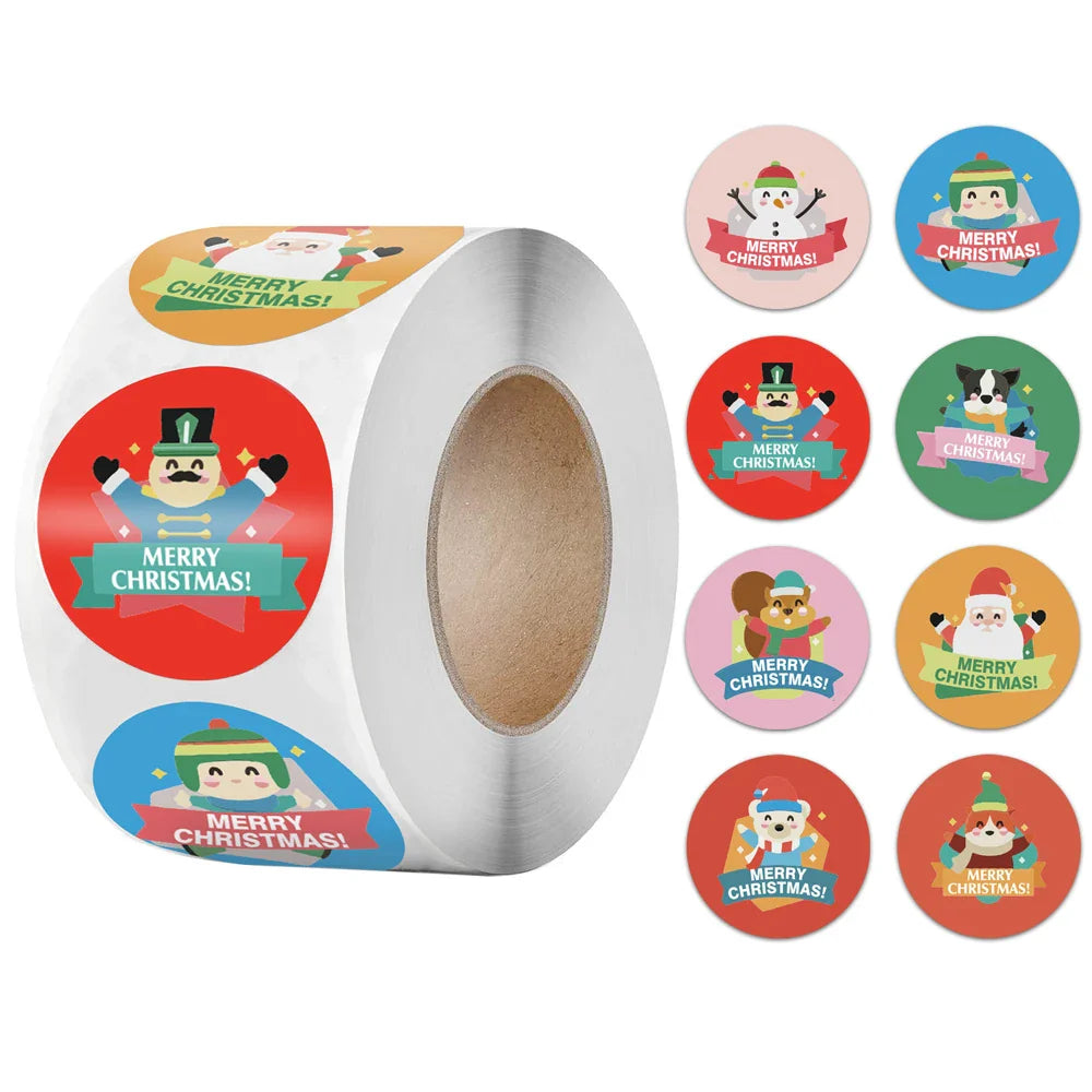 100-500pcs Christmas Stickers Roll Cartoons Gift Cards Party Package Cute Santa Label Sealing Decor Party Decorative Stickers (ONLINE ORDER ONLY)