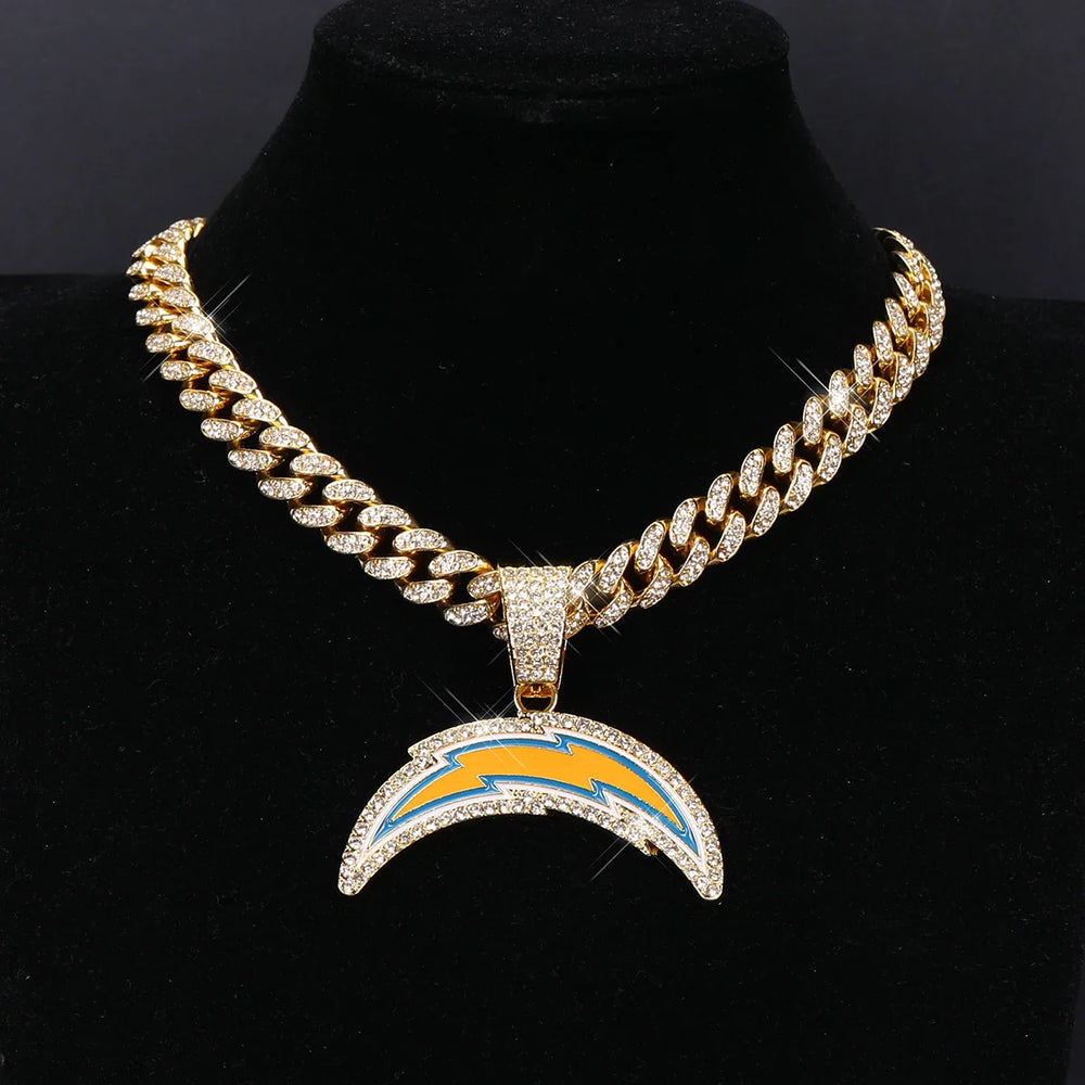 Sports Customized LOGO Pendant Necklace with Iced Out Cuban Chains for Football Fans Birthday Gifts (ONLINE ORDER ONLY)