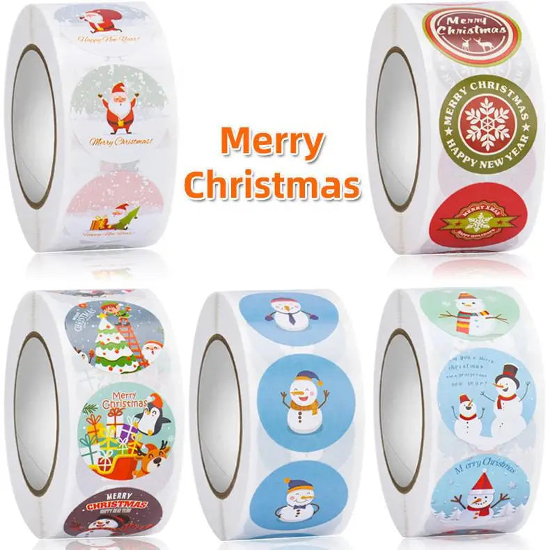 500pcs Merry Christmas Stickers Roll Round Holiday Label Stickers Christmas Envelope Stickers for Cards, Presents, Bag,Gift Box (ONLINE ORDER ONLY)