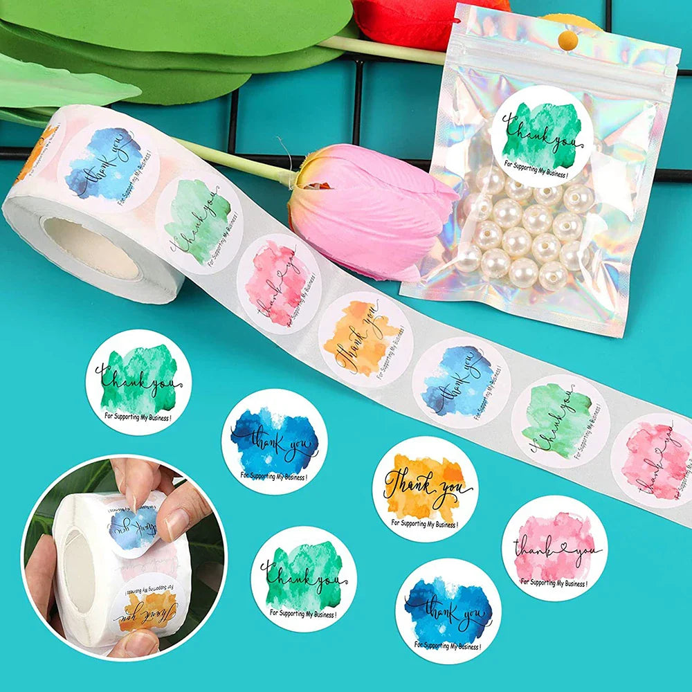 500Pcs/roll THANK YOU Stickers Four Color Business Card Set Customer Business Sealing Sticker Labels Birthday Wedding Gifts Card (ONLINE ORDER ONLY)