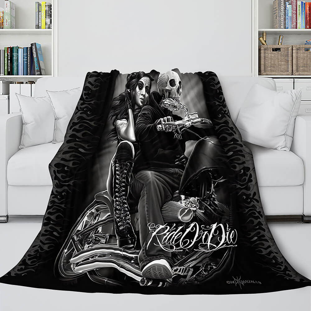 Halloween Skeleton Skull Flannel Blanket Throw Blanket (Online Order Only)