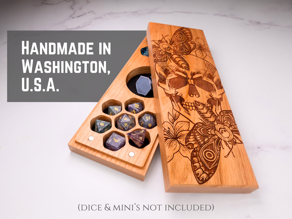 Death Head Moth | Engraved Dual Hex Dice Vault (ONLINE ORDER ONLY)