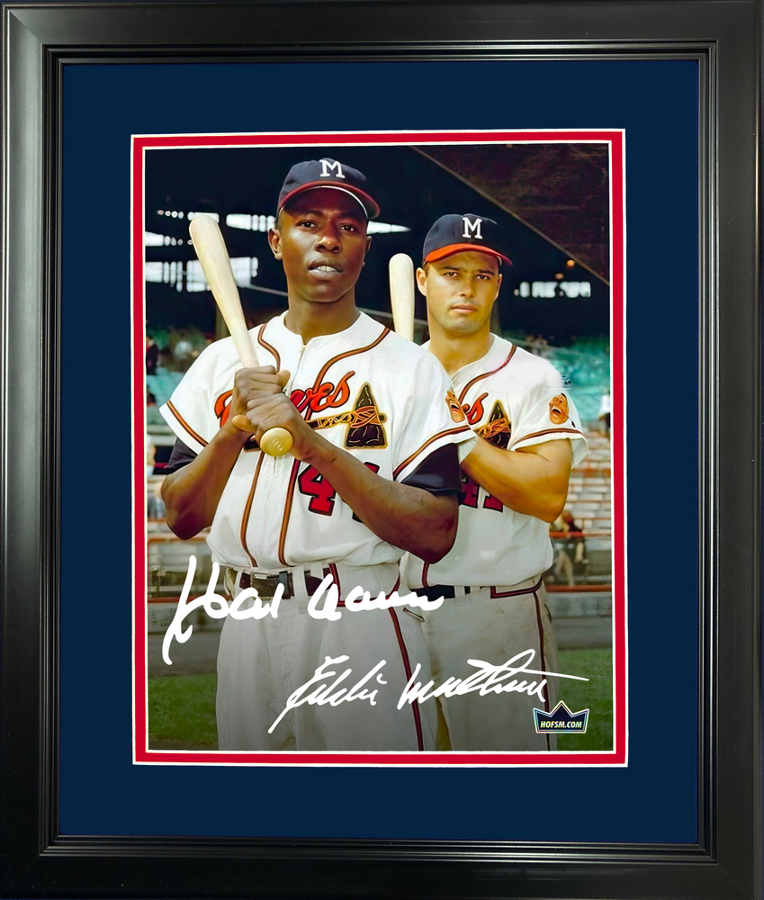 Framed Hank Aaron & Eddie Mathews Dual Facsimile Laser Engraved Signature Auto Atlanta Braves 11"x14" Baseball Photo HOFSM Holo (ONLINE ORDER ONLY)