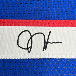 Framed Facsimile Autographed James Harden 35x39 Philadelphia Blue Reprint Laser Auto Basketball Jersey (ONLINE ORDER ONLY)