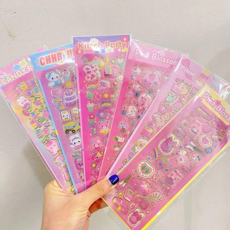Korean Ins Kawaii Rabbit Bear Laser Sticker DIY Scrapbook Idol Card Album Stationery Happy Plan Decorative Stickers Art Supplies (ONLINE ORDER ONLY)