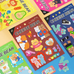 Kawaii Cheese Bear Stickers Scrapbooking Decorative Sticker Korean DIY Diary Album Stick Label School Stationery (Online Order Only)