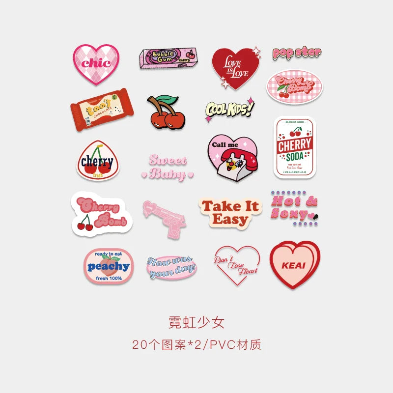 40Pcs/pack Cute Pink Girl Heart Stickers Scrapbooking Decorative Sticker Korean DIY Diary Album Stick Label Kawaii Stationery (ONLINE ORDER ONLY)